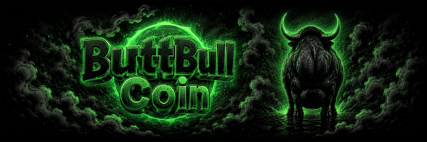ButtBull Coin — the bull from behind, horns lit green